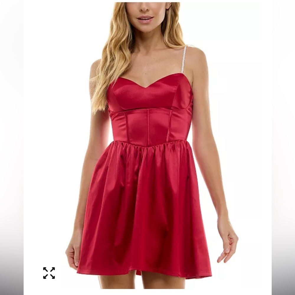 City Studio Red Satin Corset Fit Mini Dress